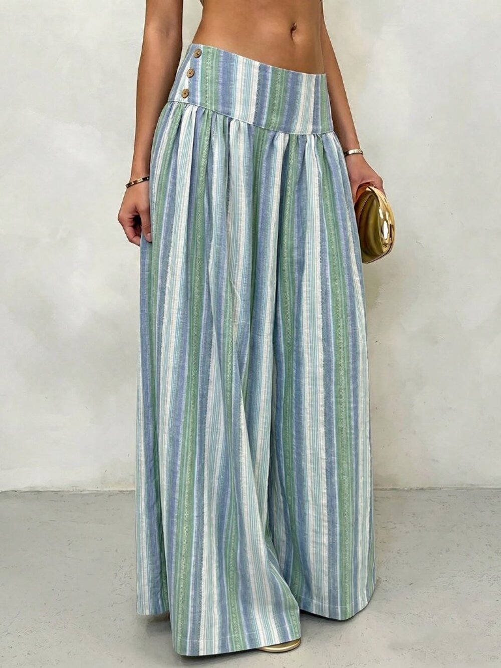 Blue Boho Women's Striped Woven Low Waist Wide Leg pants